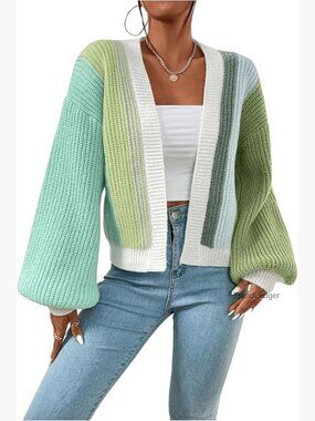 Long Sleeve Ribbed Knit Cropped Cardigan Sweater Open Front
